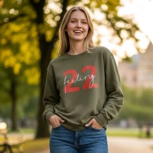 O Circle Clothing, Feeling 22 Graphic Sweatshirt, Olive Green Graphic Sweatshirt